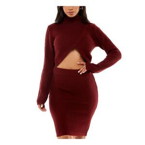 ALMOST FAMOUS Womens Maroon Knit Fitted Asymmetric Crop Pull-on Dress M